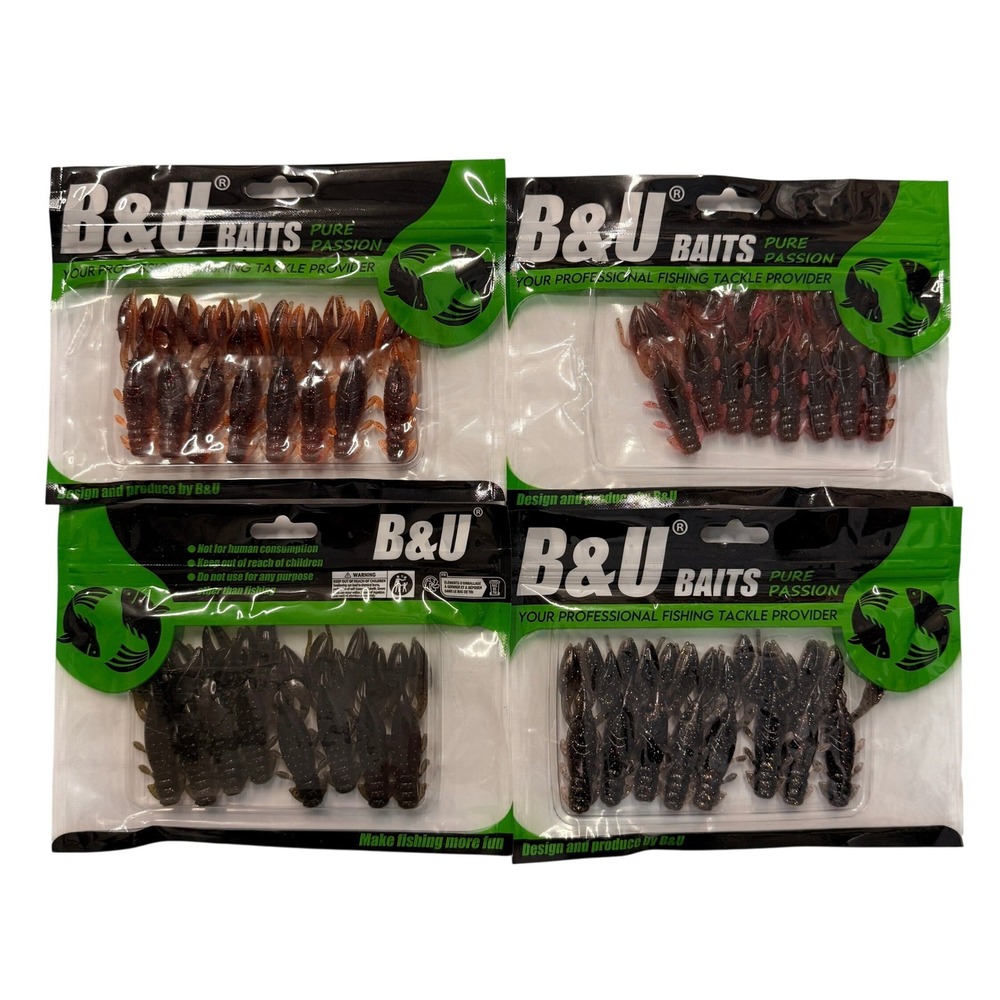 Set of 4 (8 pcs Each) B&U Soft Plastic Floating Craw Baits Fishing Lure